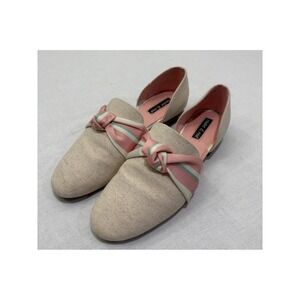 Violet‎ & Red Womens Sabrina Loafer Linen Bow Detail Neutral Pink Stripe Size 8